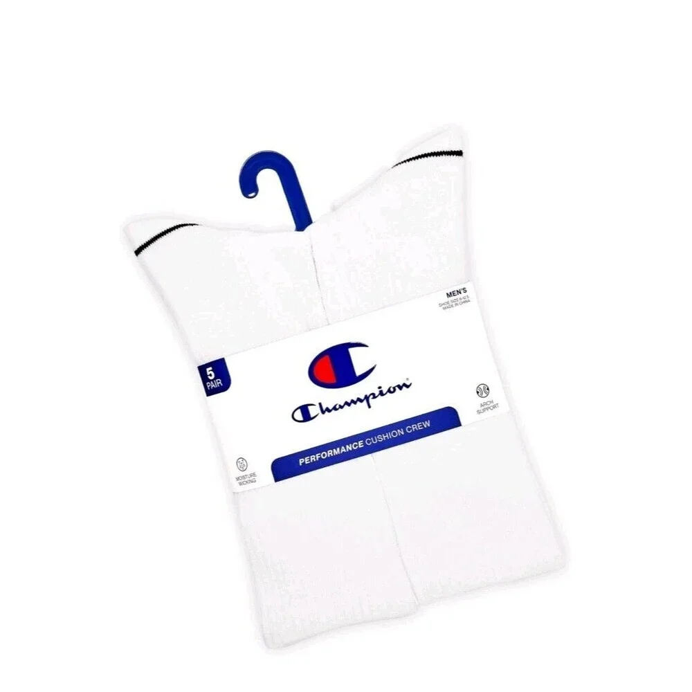 Champion Mens Crew  Socks 5 Prs -Athleticwear SZ 6-12  Cushioned Performance